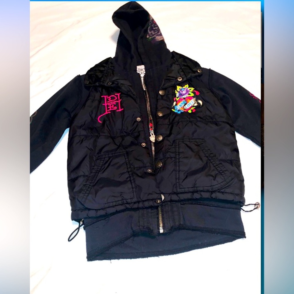 Rare Don Ed Hardy Hoodie Puffer Jacket